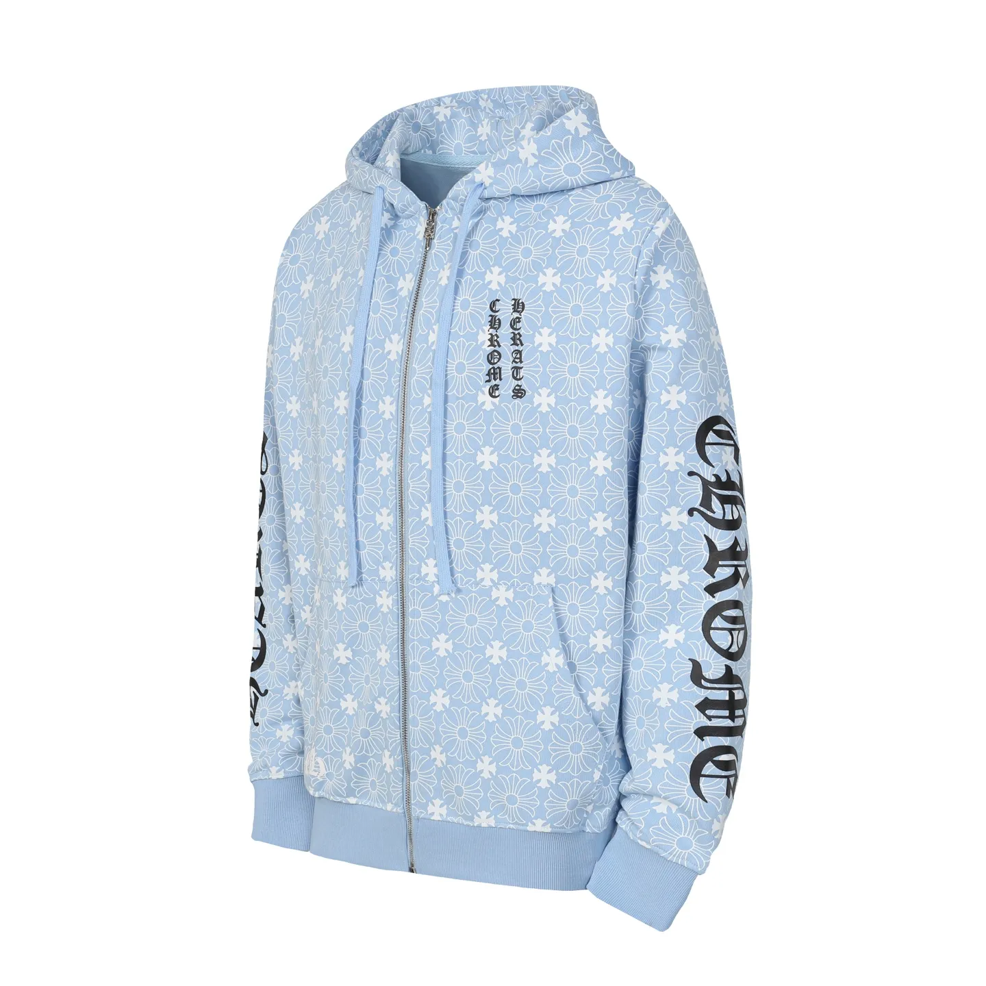 P300 cross-border model, please do not place an order if you are pursuing quality - Chrome Hearts/Chrome Hearts Sanskrit Dark Pattern Horseshoe Sanskrit Cross ✝️ Printed Zipper Sweater Cardigan Jacket - High weight, high density and high quality. The wool is soft, delicate and skin-friendly. It feels soft and silky. It has excellent warmth and skin-friendly properties. - Custom-woven and custom-dyed, no color difference. No matter the fabric or workmanship details, it beats the ordinary version on the market. - Hardware zipper accessories are all customized and full of details. -Colour: Black White Blue -Size: S M L XL